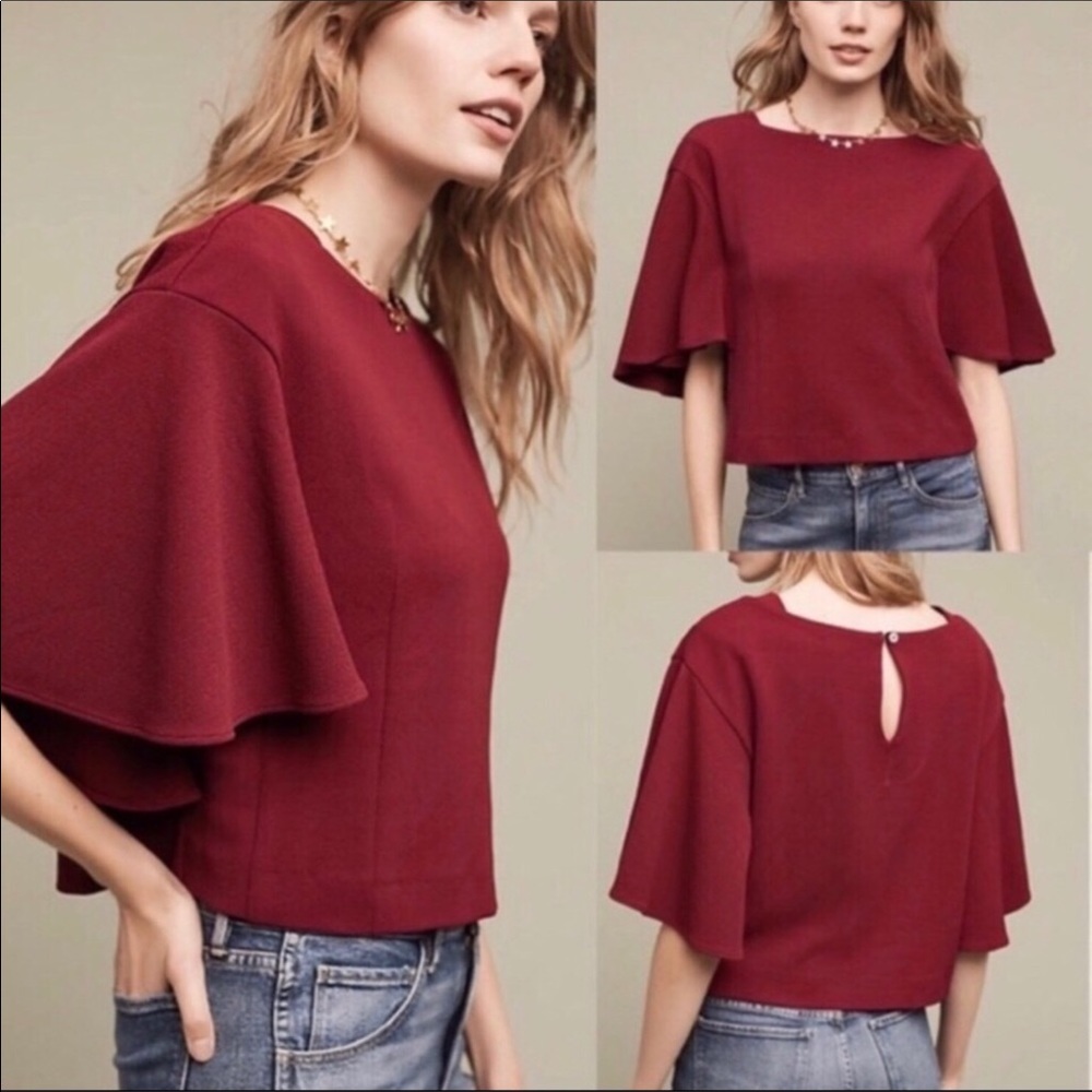Eri + Ali Burgundy Viv Batwing Crop Top Small